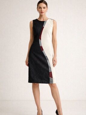 Custo Barcelona Abstract Colorblock Dress Size 3 Metallic Black White